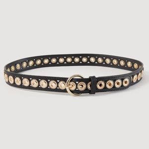 Sandro Leather Belt with Rhinestone Eyelets